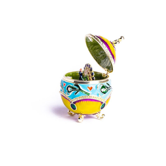 Colorful Decorated Faberge Egg with Peacock Surprise