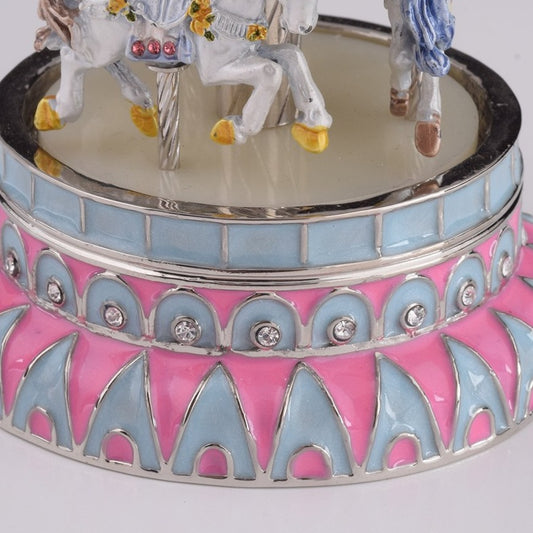 Pink Wind up Musical Carousel with Crystals