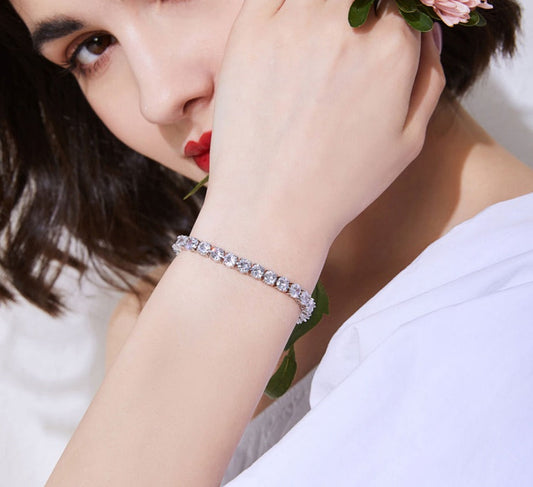 Tennis Bracelet Clear Round Crystals