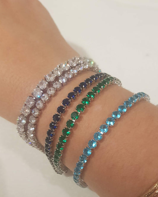 Tennis Bracelet Light Blue Round Crystals