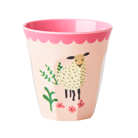 Rice DK | Set of 6 Small Melamine Cups in Animal Farm Pink Print