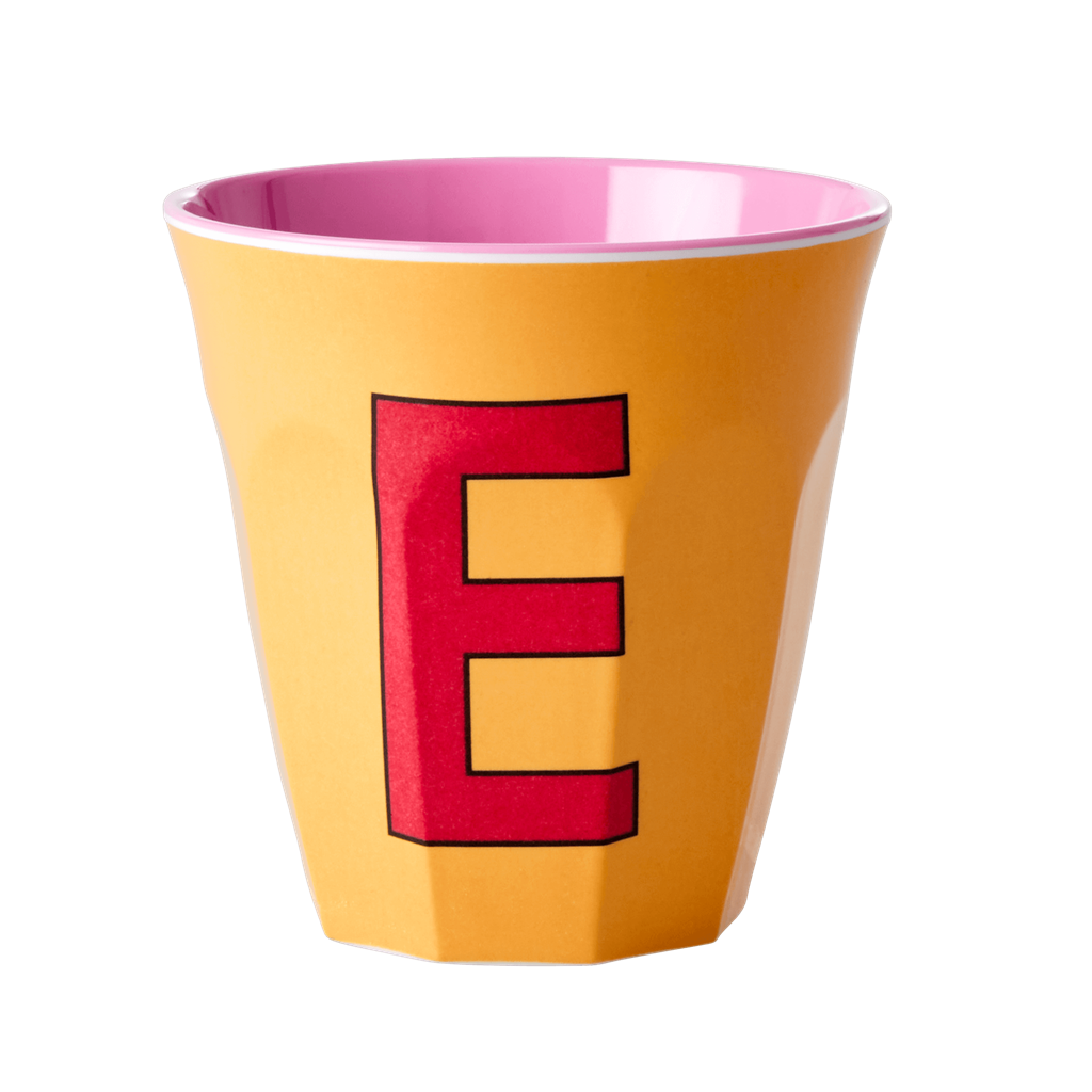Melamine Cup - Medium with Alphabet in Pinkish Colors | Letter E - Rice By Rice