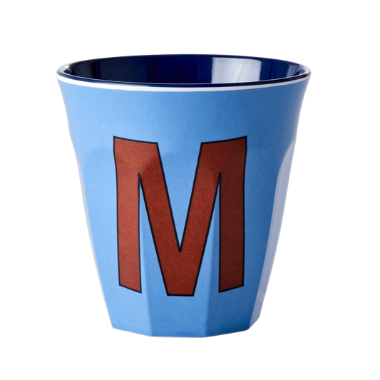 Melamine Cup - Medium with Alphabet in Bluish Colors | Letter M - Rice By Rice