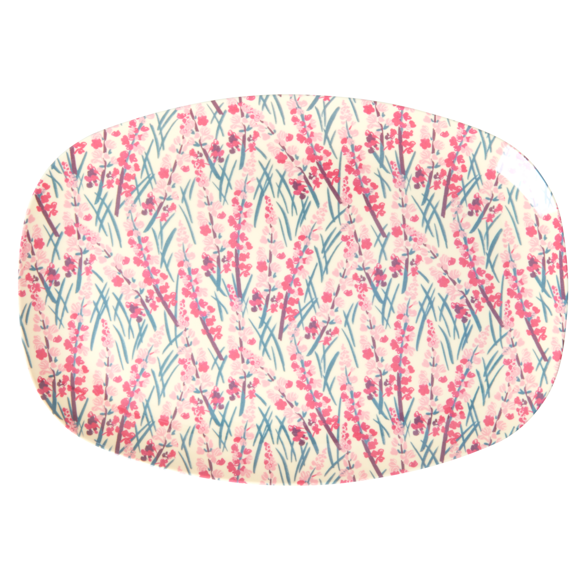Medium Melamine Rectangular Plate - Pink - Floral Field Print - Rice By Rice
