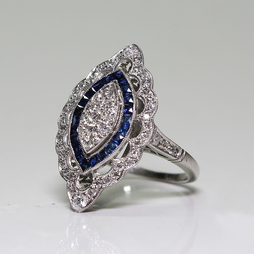 Retro Style Deep Blue Zarconia Ring