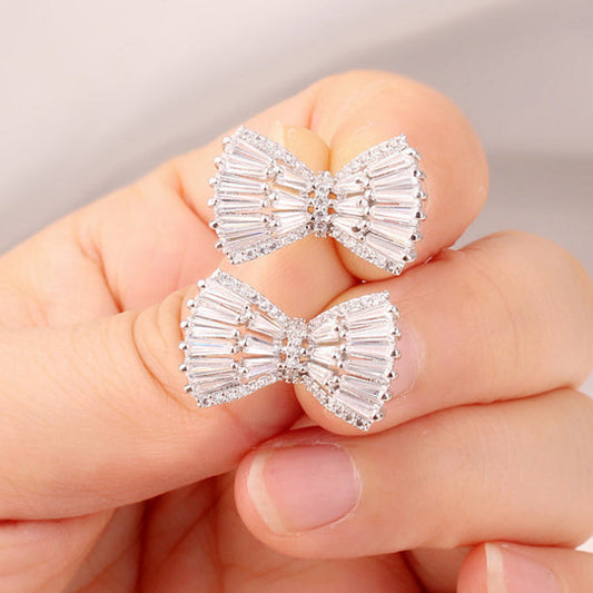 Bow Stud Baguette Crystal Earrings