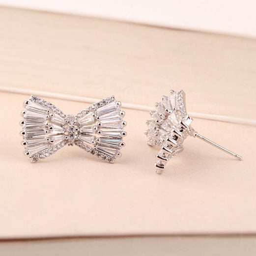 Bow Stud Baguette Crystal Earrings