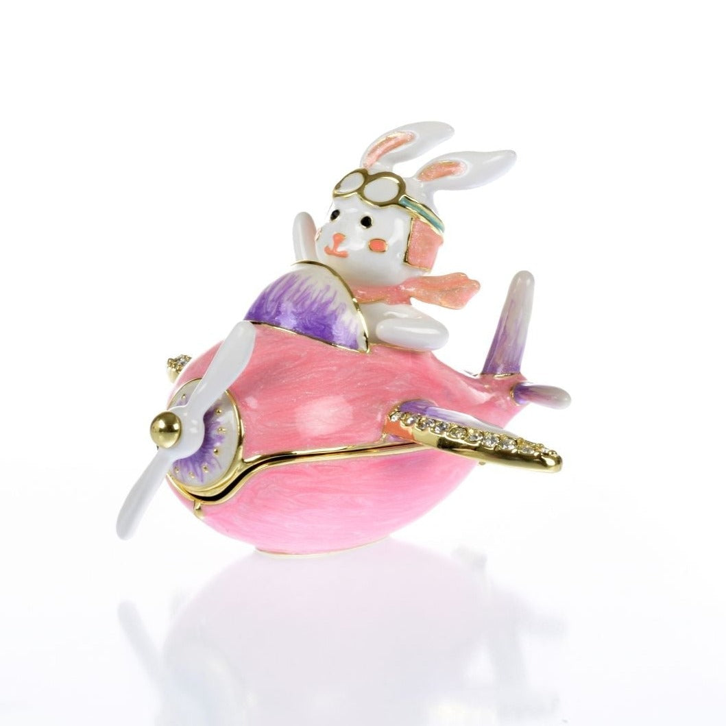 Bunny flying a pink plane trinket box - Baby Shower Decor with Unique Design