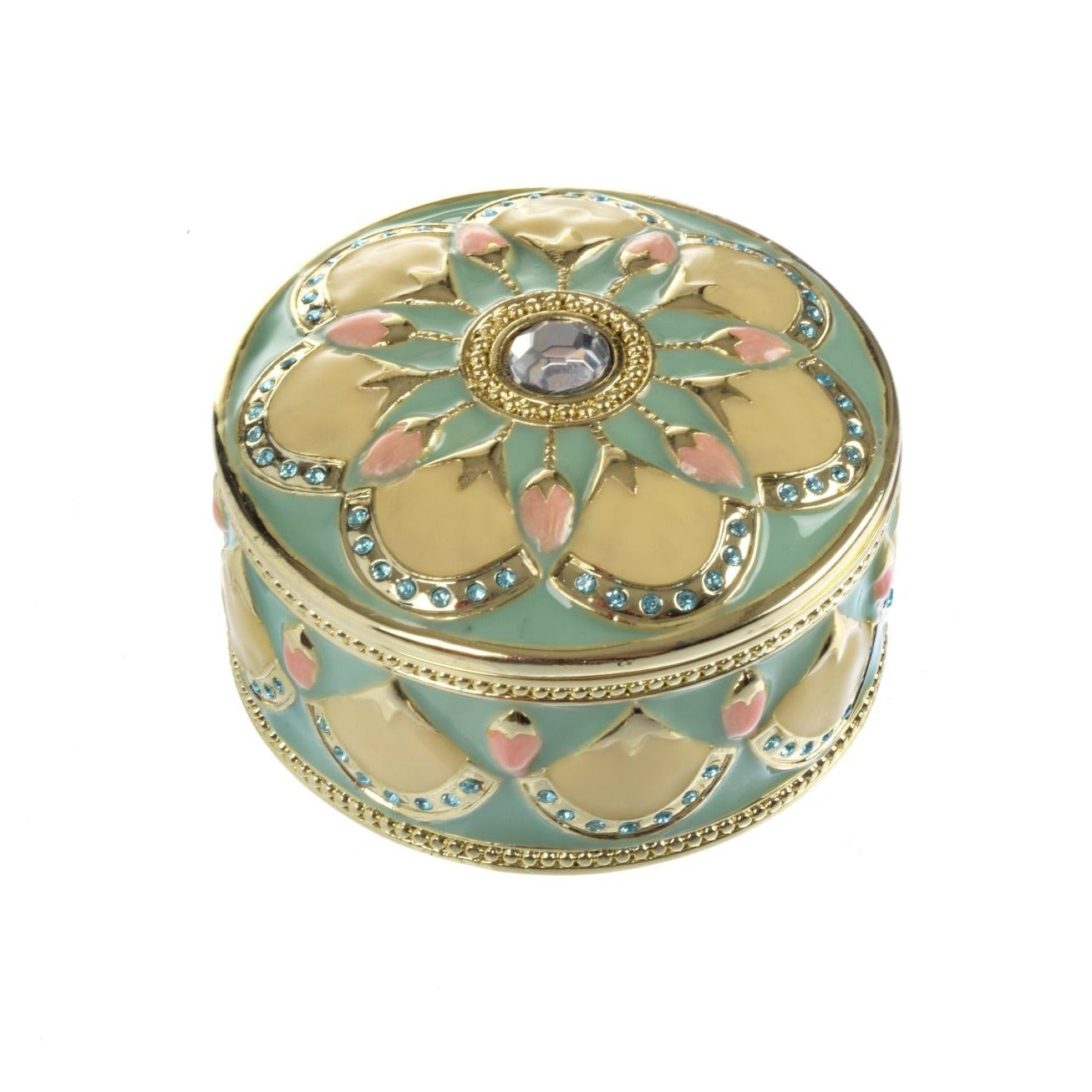 Round Green turquoise Beautiful Decorated Trinket Box - trinket box Decor with Unique Design