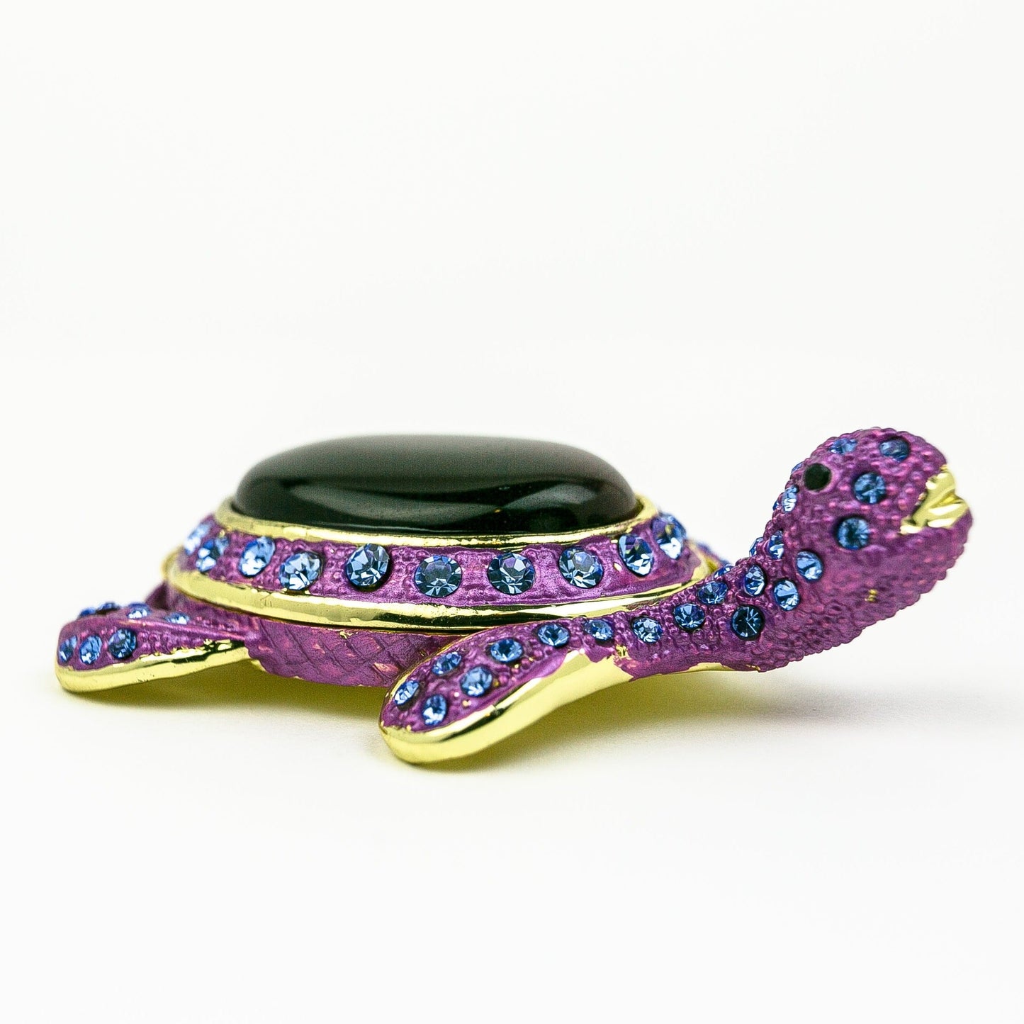 Violet Turtle Decorated with Blue Crystals - trinket box Decor with Unique Design