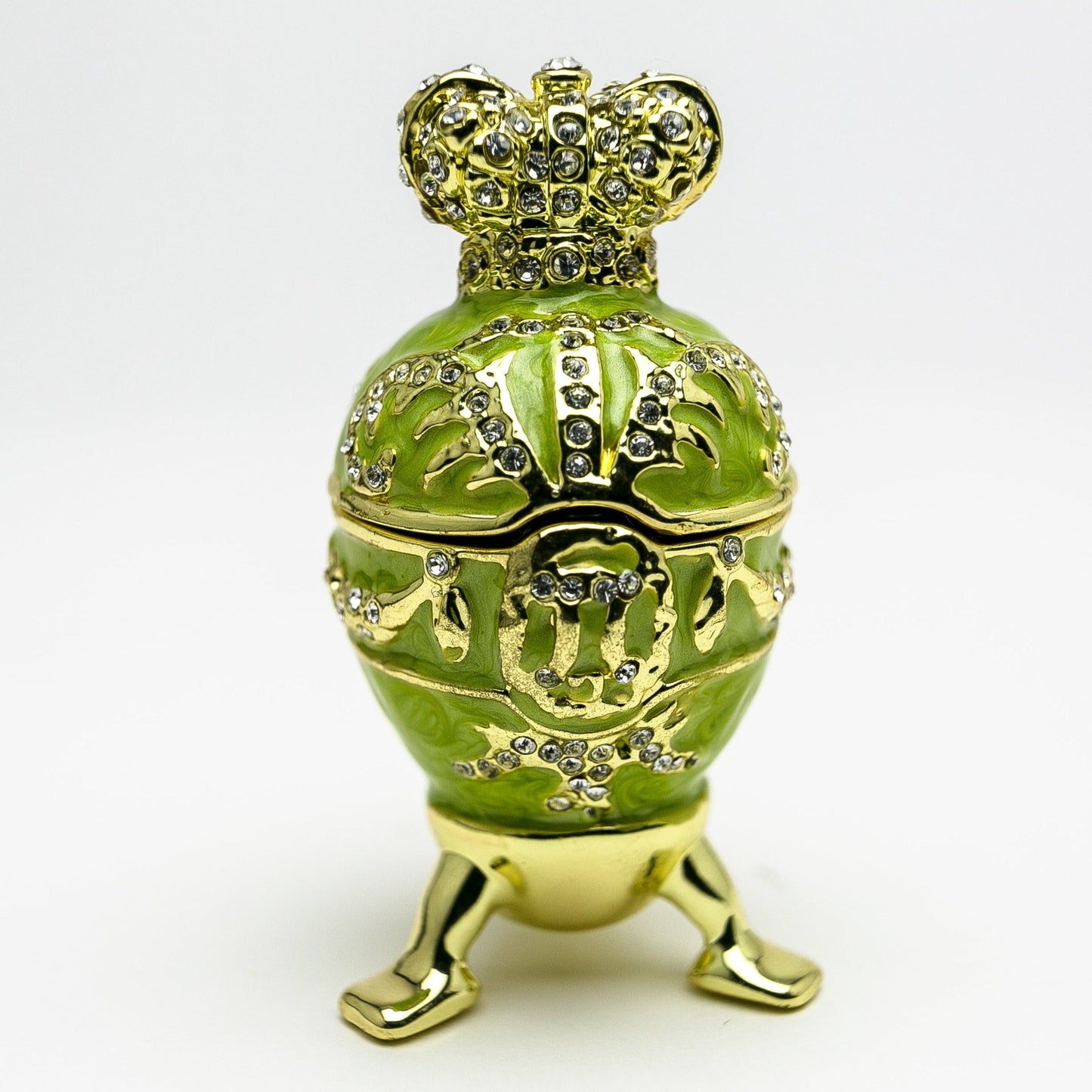 Green Faberge Egg with Heart on Top - Easter Egg Decor with Unique Design