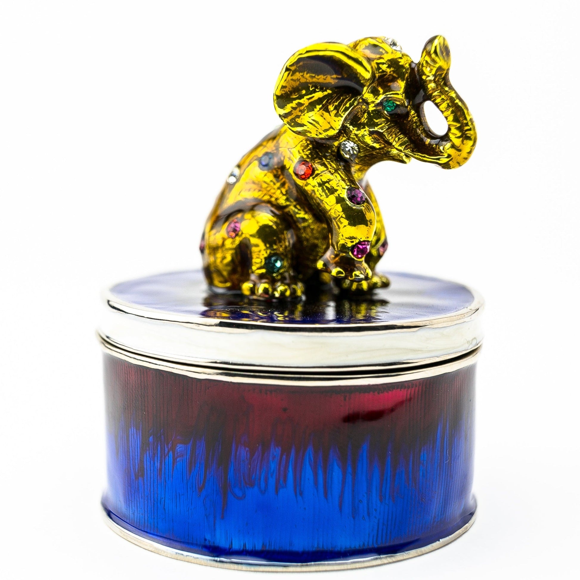 Gold Elephant on Blue Trinket Box - trinket box Decor with Unique Design