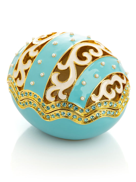 Turquoise Egg with pearls - Easter Egg Decor with Unique Design