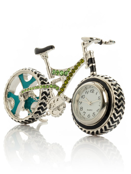 Bicycle clock with Green crystals - trinket box Decor with Unique Design