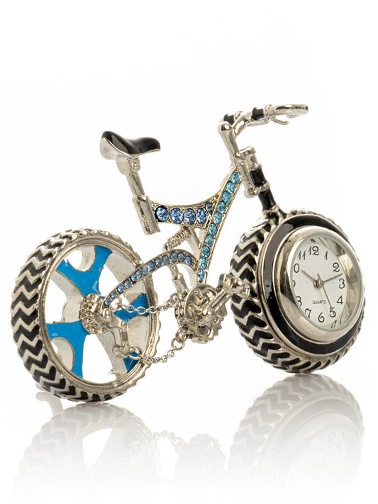 Bicycle clock with Blue crystals - trinket box Decor with Unique Design