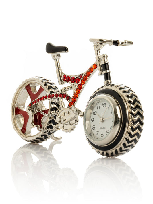 Bicycle clock with Red crystals - trinket box Decor with Unique Design