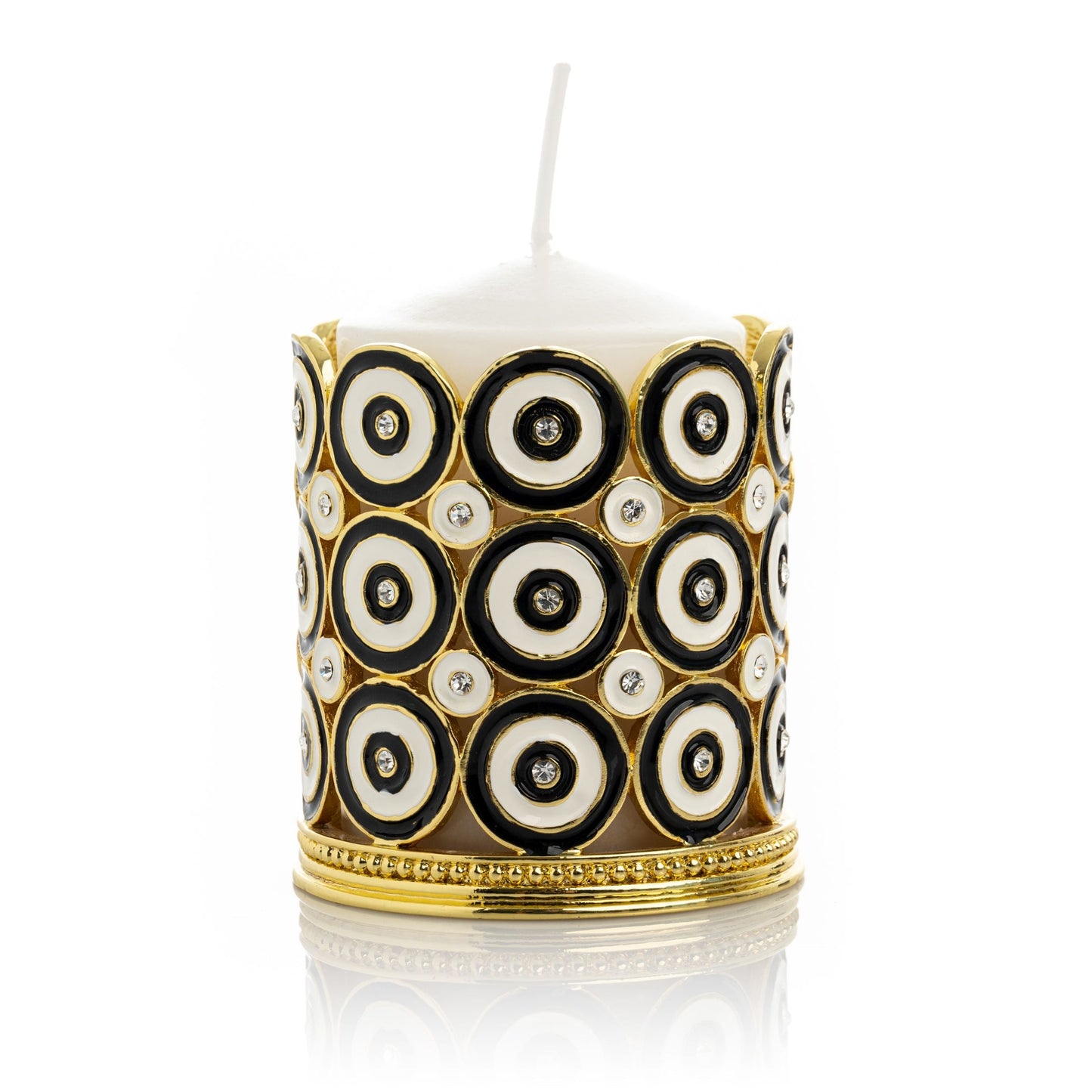 Golden Decorated Candle Holder with Circles Pattern - Candle Holder Decor with Unique Design