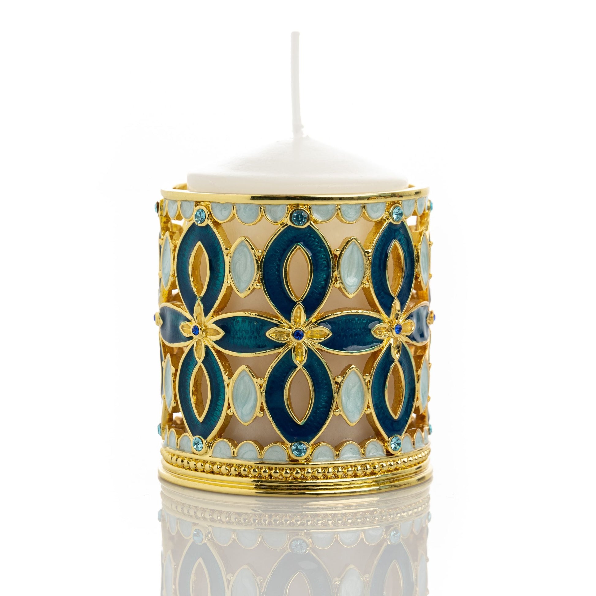 Golden Blue Decorated Candle Holder - Candle Holder Decor with Unique Design