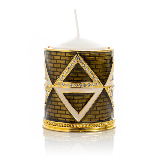 Golden Brown Decorated Candle Holder with Triangles Pattern - Candle Holder Decor with Unique Design