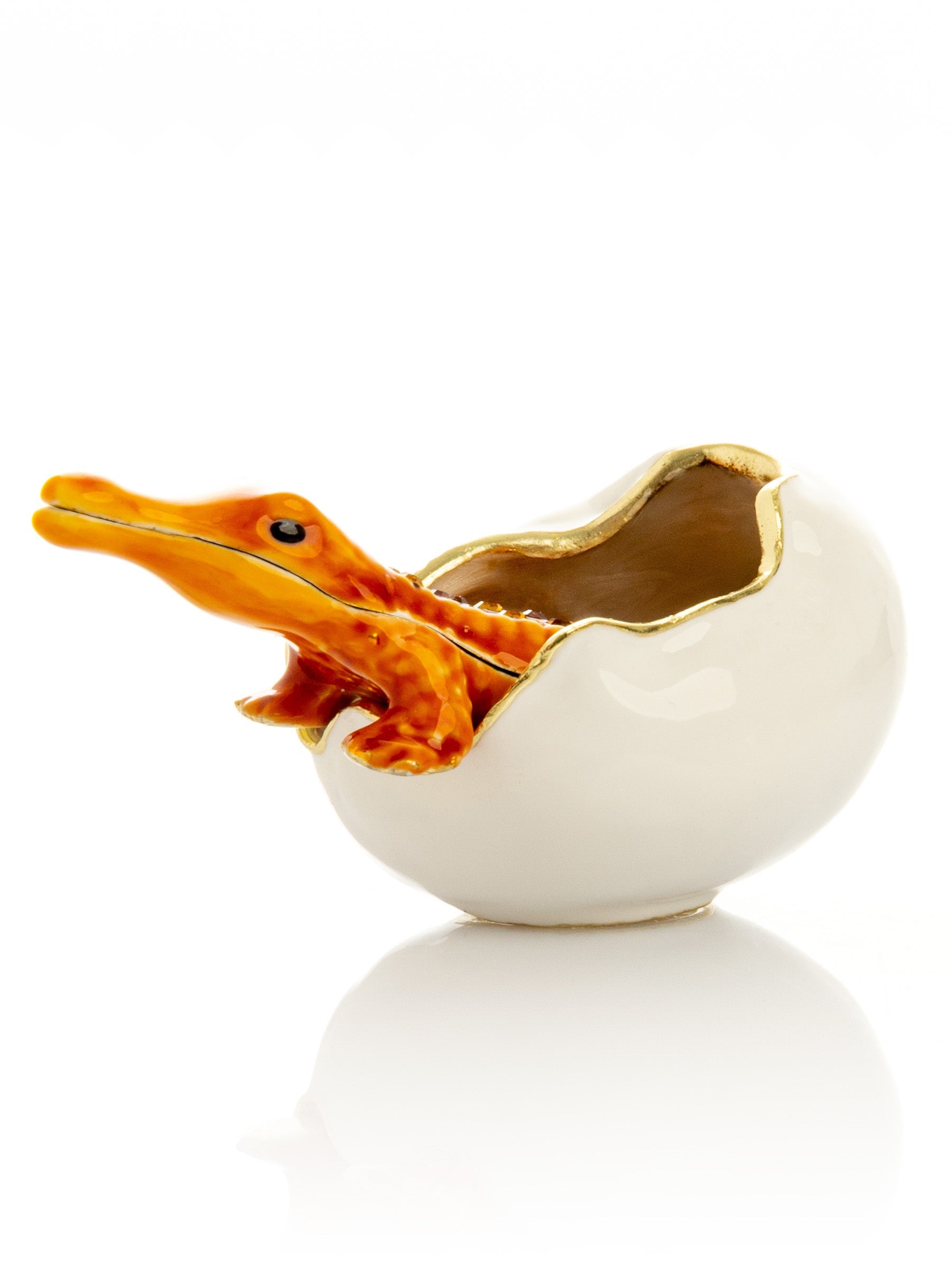 Orange Crocodile hatching from egg - animal trinket box Decor with Unique Design