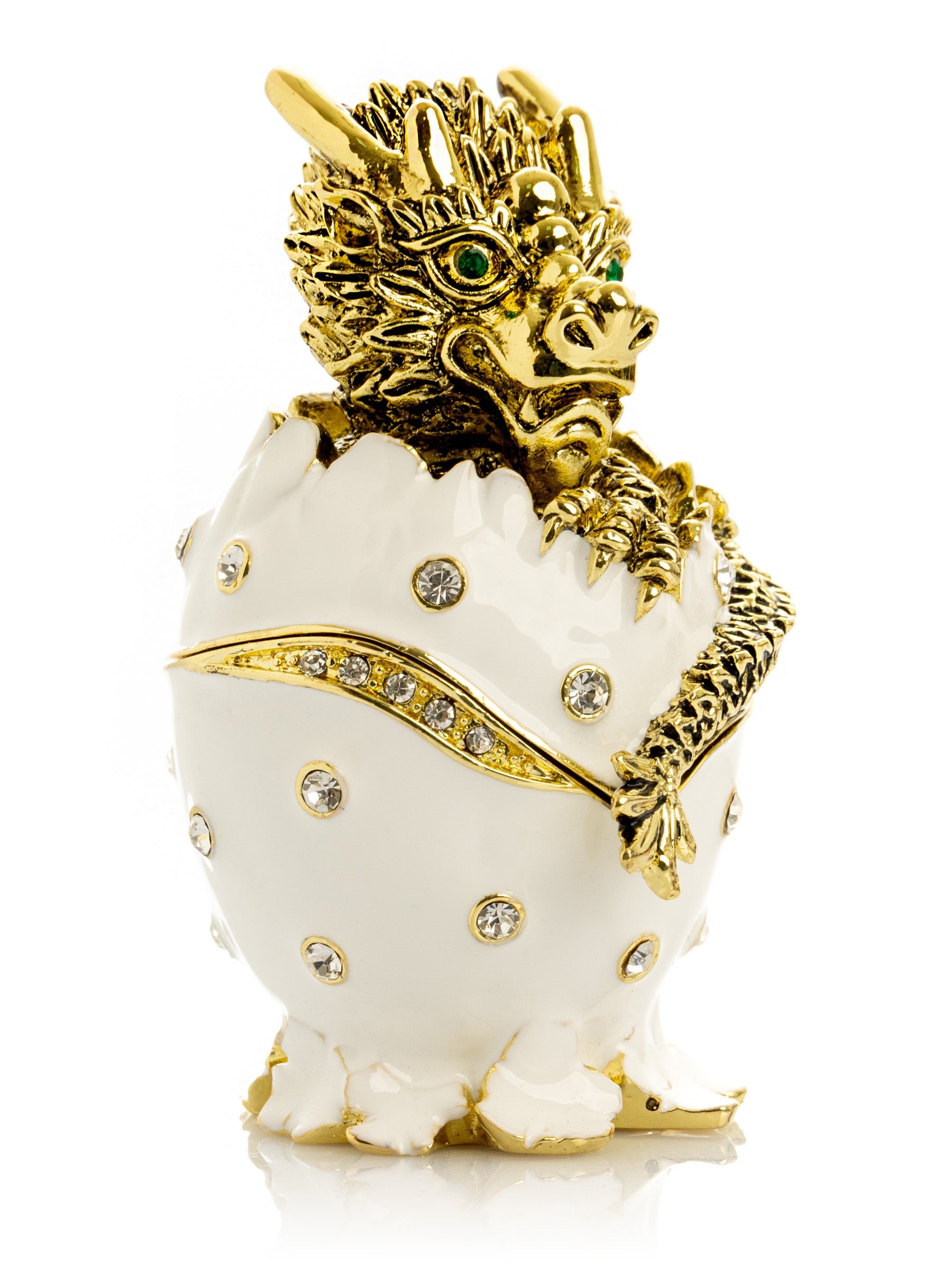 Golden Dragon white egg - animal trinket box Decor with Unique Design