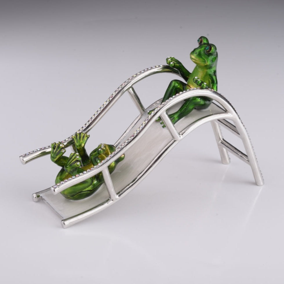 Two Frogs Riding Slide - trinket box Decor with Unique Design