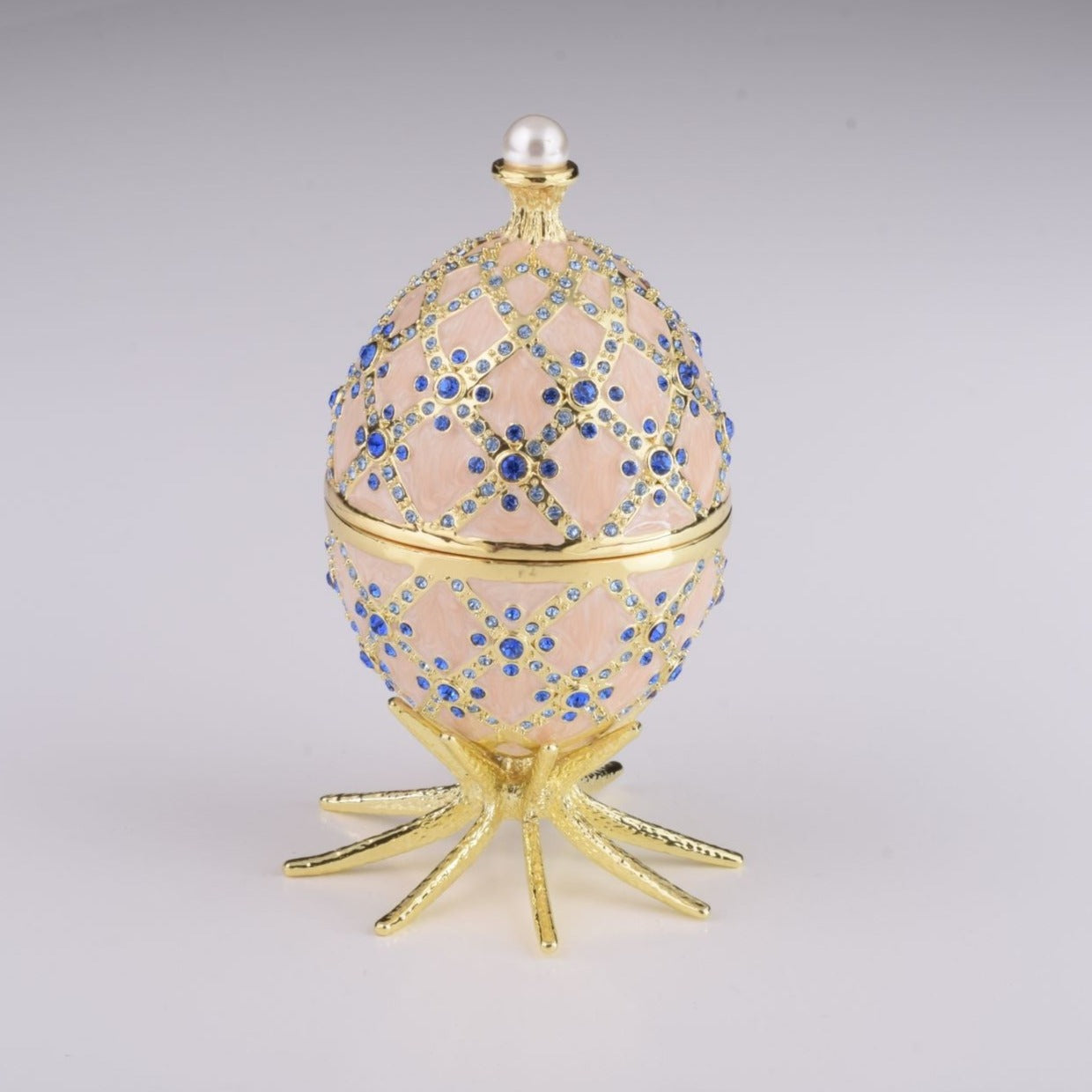 Pink Faberge Egg with Clock Inside - Easter Egg Decor with Unique Design