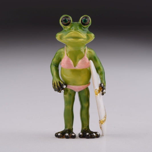 Frog Holding a Surfboard - trinket box Decor with Unique Design