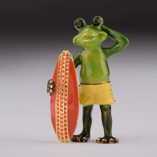 Frog Holding a Surfboard - trinket box Decor with Unique Design