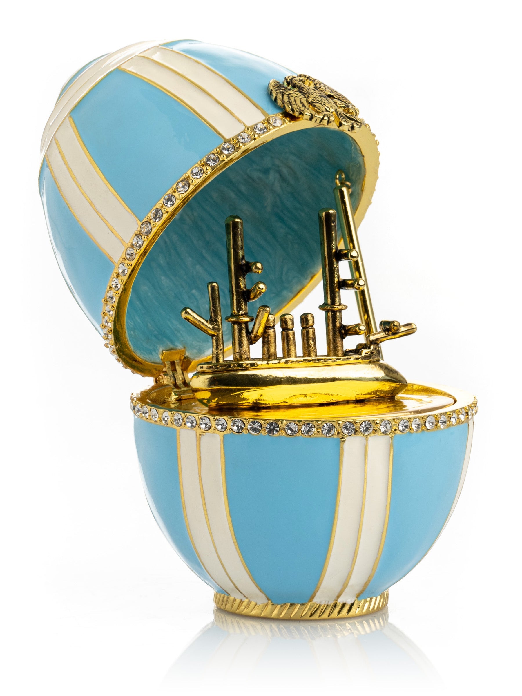 Light blue Egg with a Sailing ship - Easter Egg Decor with Unique Design