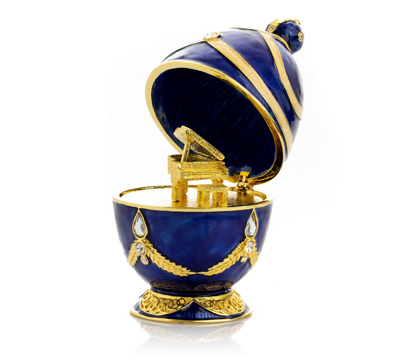 Blue Faberge Egg with Golden Piano Surprise - Easter Egg Decor with Unique Design