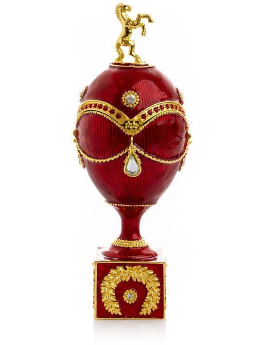 Red Faberge Egg with Gold Horse - Faberge Egg Decor with Unique Design