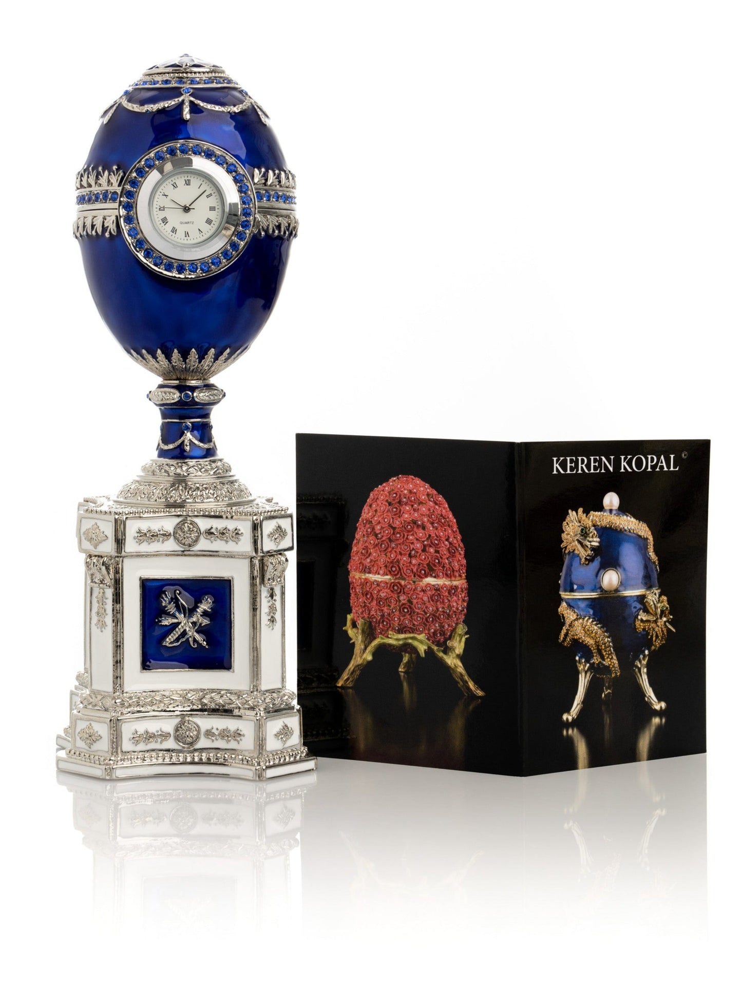 Blue Faberge Egg with a Pearl and a Clock - Faberge Egg Decor with Unique Design