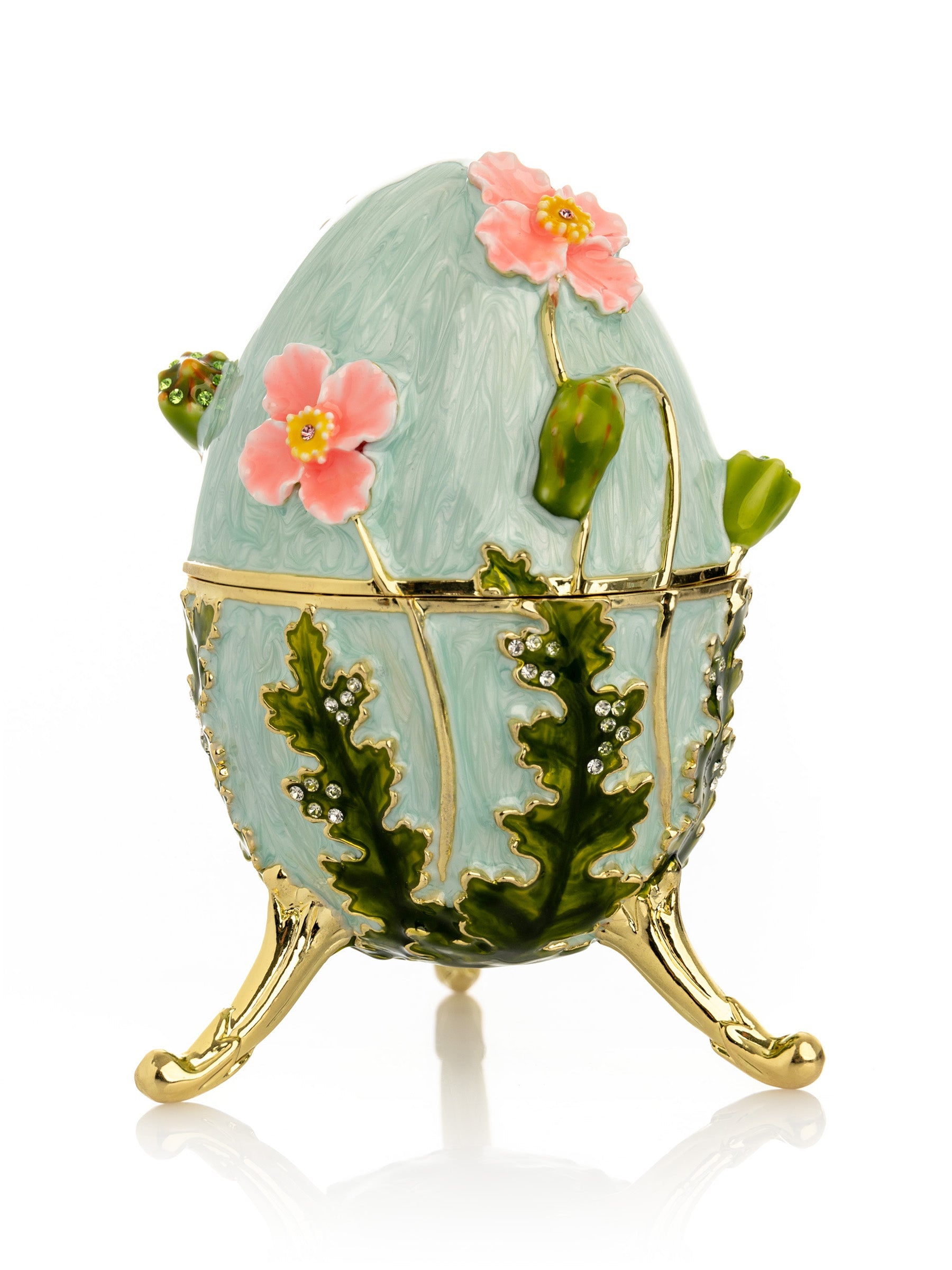 Turquoise Faberge Egg with Flowers - Faberge Egg Decor with Unique Design