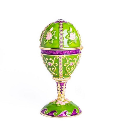 Green Faberge Egg Music Playing Decorated with Flowers - Faberge Egg Decor with Unique Design