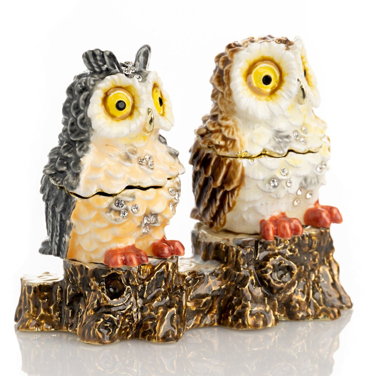 Two Owls Sitting on Tree Trunk - trinket box Decor with Unique Design