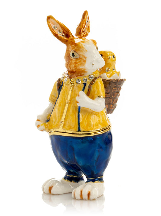 Easter bunny carrying a baby chick on a basket - animal trinket box Decor with Unique Design