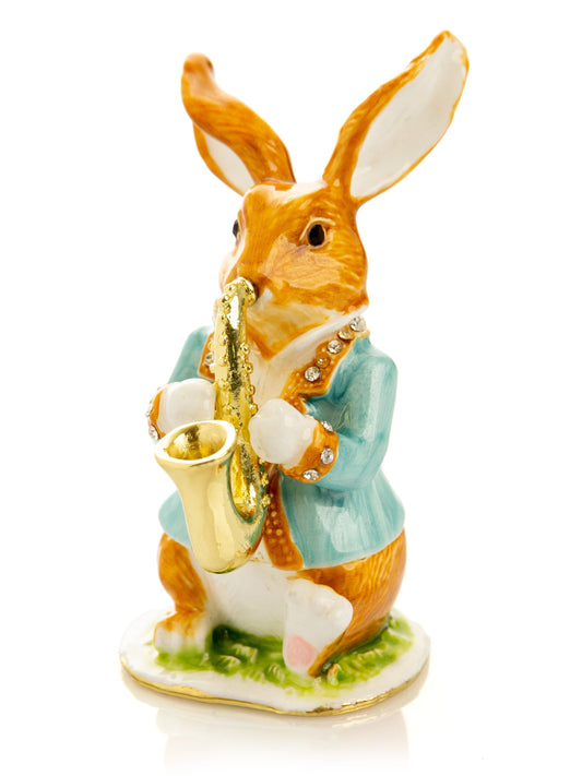 Rabbit playing the saxophone trinket box - animal trinket box Decor with Unique Design