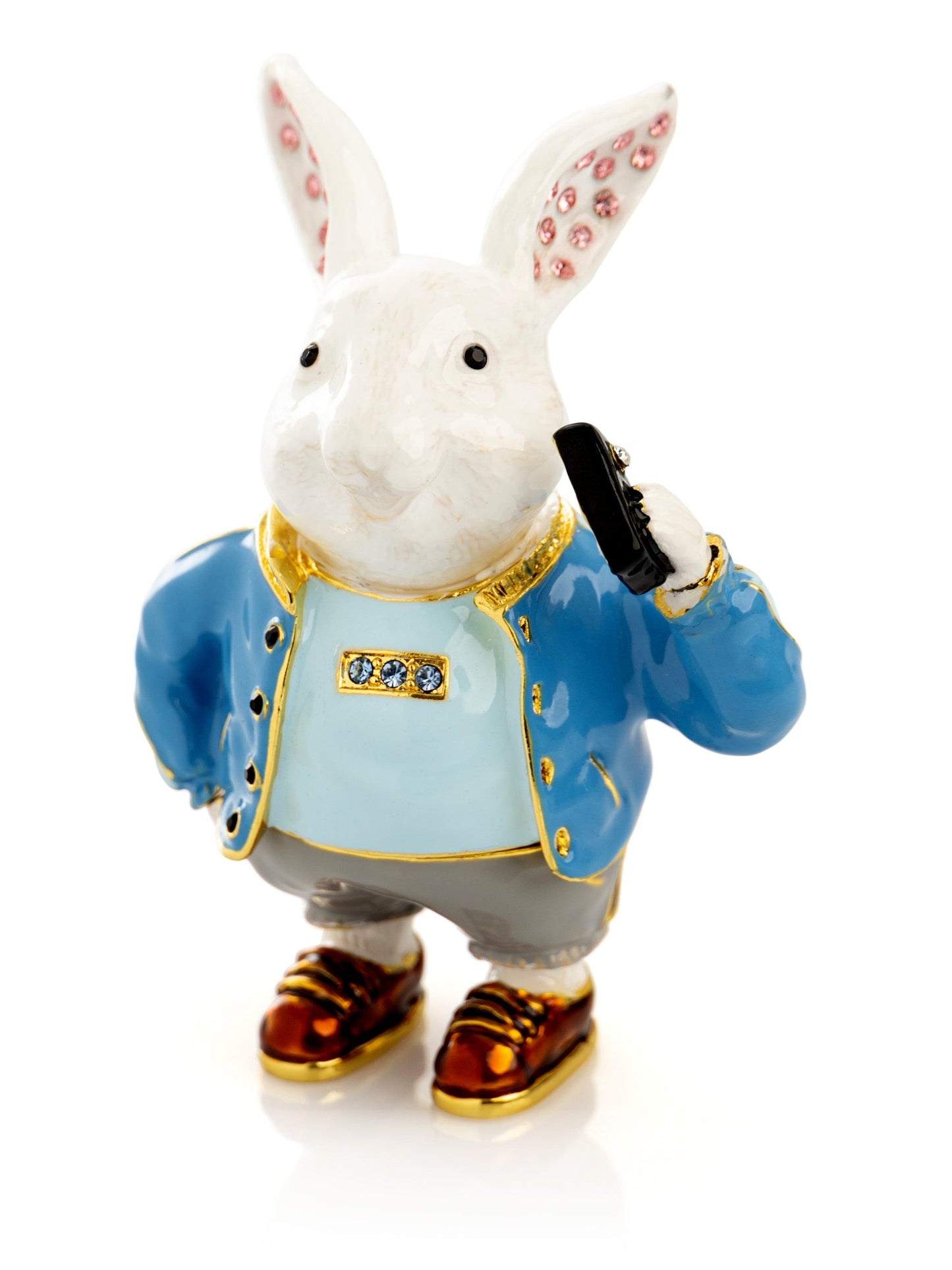 Businessman Rabbit with Cellphone Trinket Box - animal trinket box Decor with Unique Design