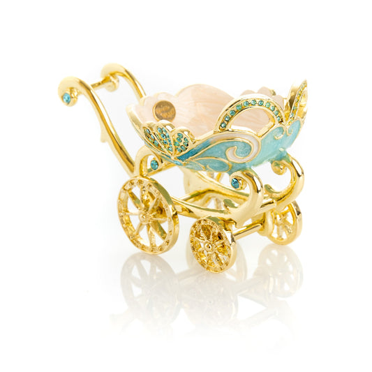 Turquoise vintage Baby Carriage Trinket Box stroller - Baby Shower Decor with Unique Design