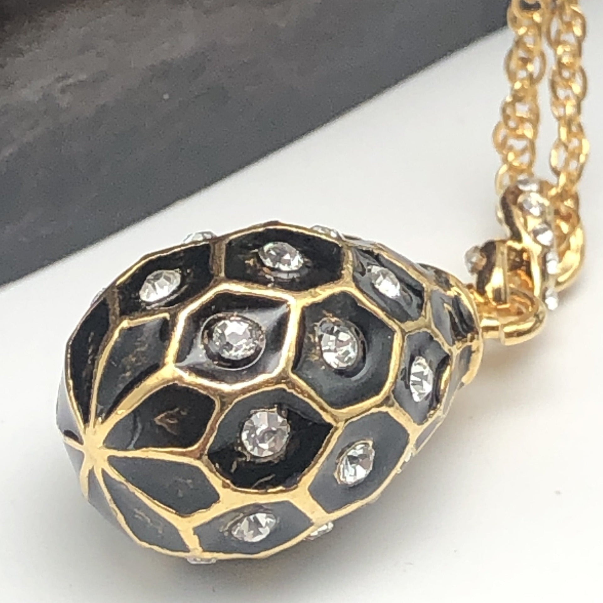 Black Egg Pendant Gold Necklace