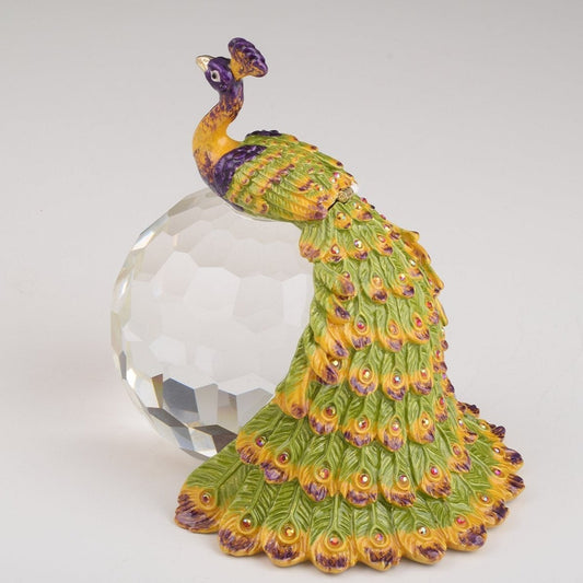 Colorful Peacock on Crystal Ball - trinket box Decor with Unique Design