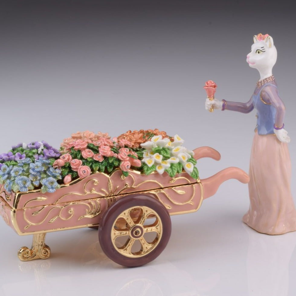 Florist Cat with flowers cart trinket box - trinket box Decor with Unique Design