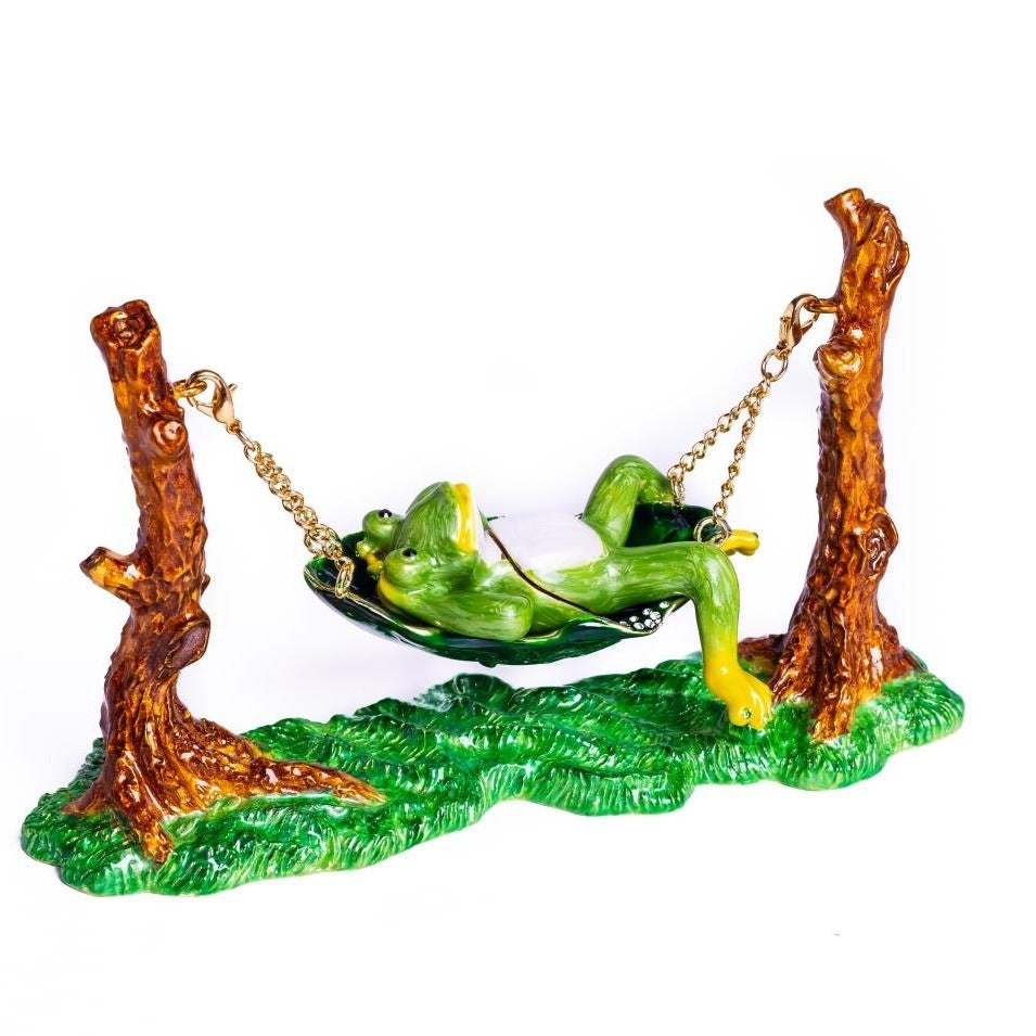 Frog Relaxing on Hammock - trinket box Decor with Unique Design