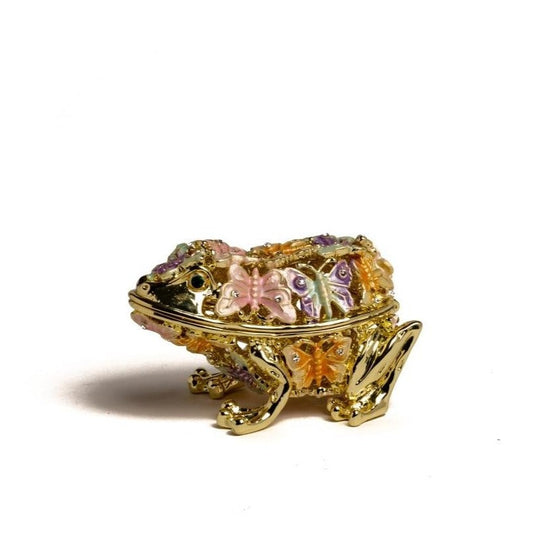 Golden Frog Decorated with Butterflies - trinket box Decor with Unique Design