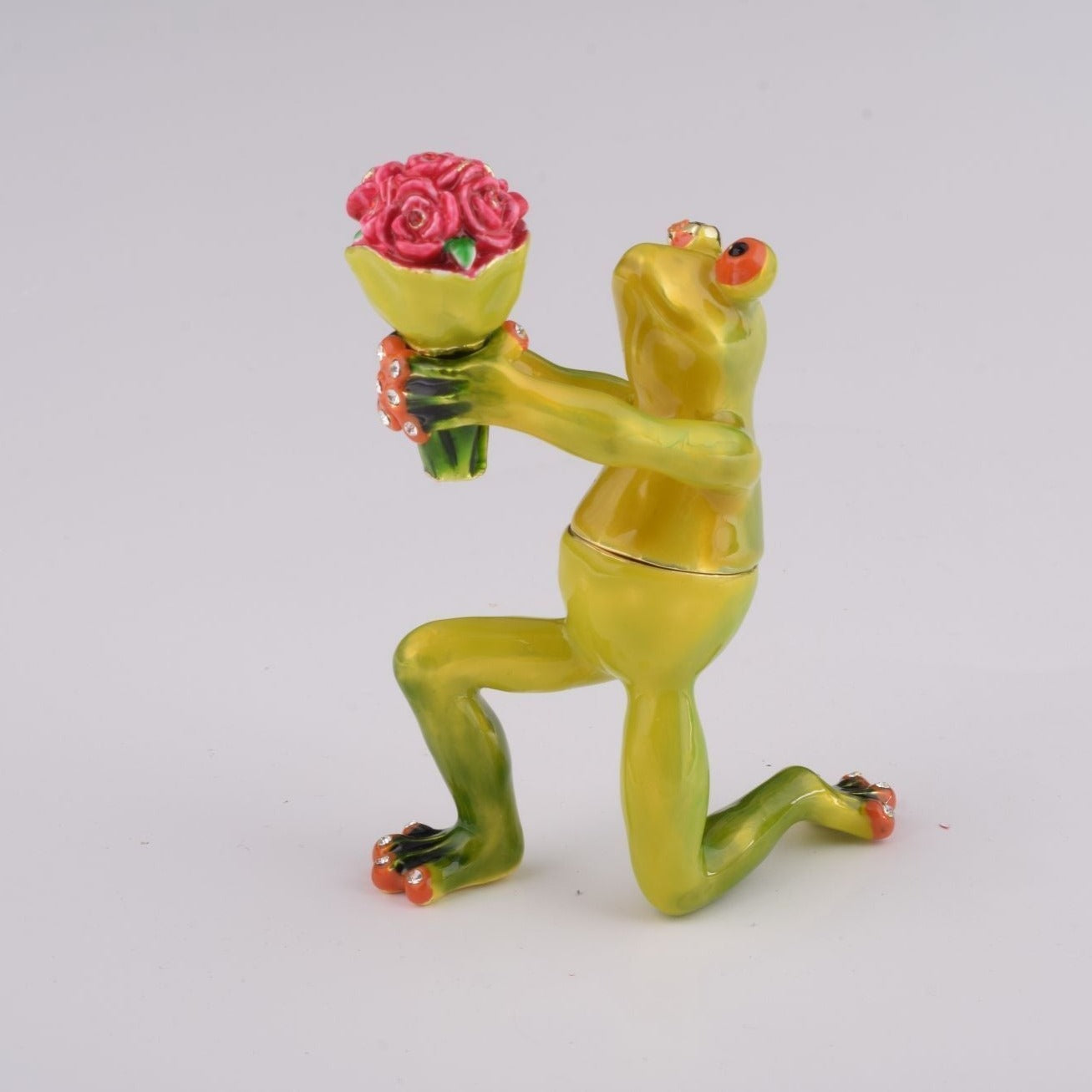 Romantic Frog Holding Flowers - trinket box Decor with Unique Design