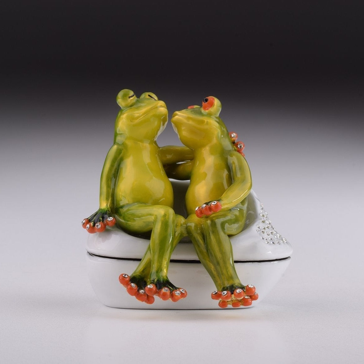 Two Frogs in love Sitting Together - trinket box Decor with Unique Design