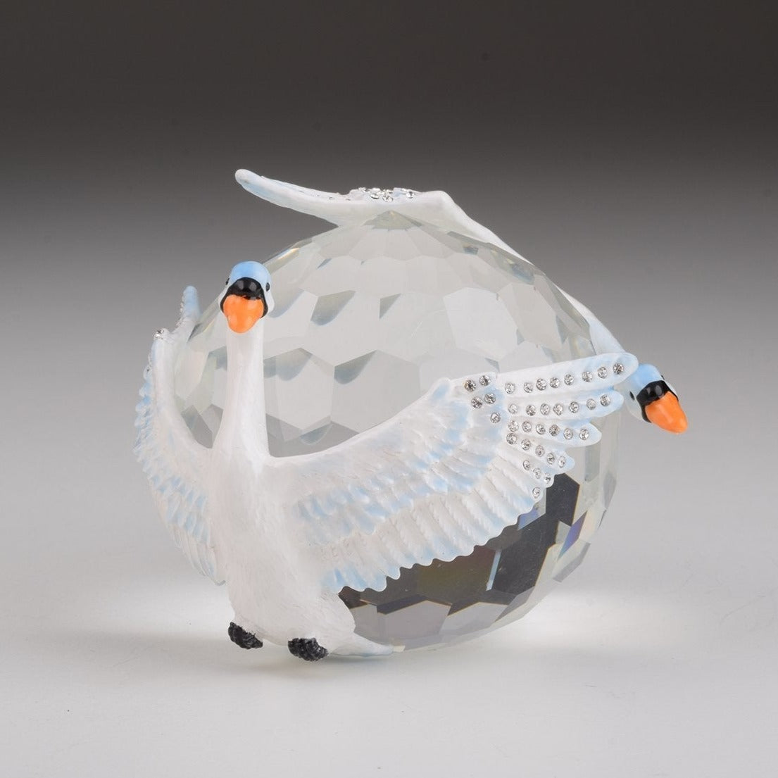 Two White Swans on Crystal Ball - trinket box Decor with Unique Design