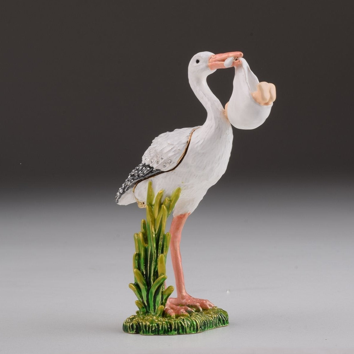 White Stork Carring a Baby - trinket box Decor with Unique Design