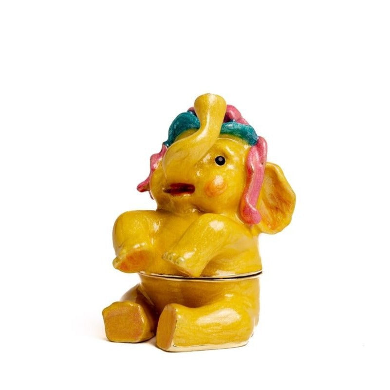 Yellow Sitting Elephant - trinket box Decor with Unique Design